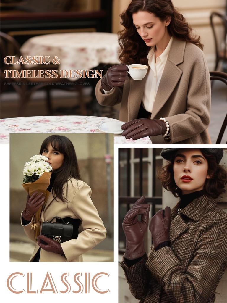 GSG Leather Smartphone Perfect for Size 13150 Women's Gloves, Compatible, Touchscreen, Driving, Winter, Warm, Motorcycles, Brown, L/8,