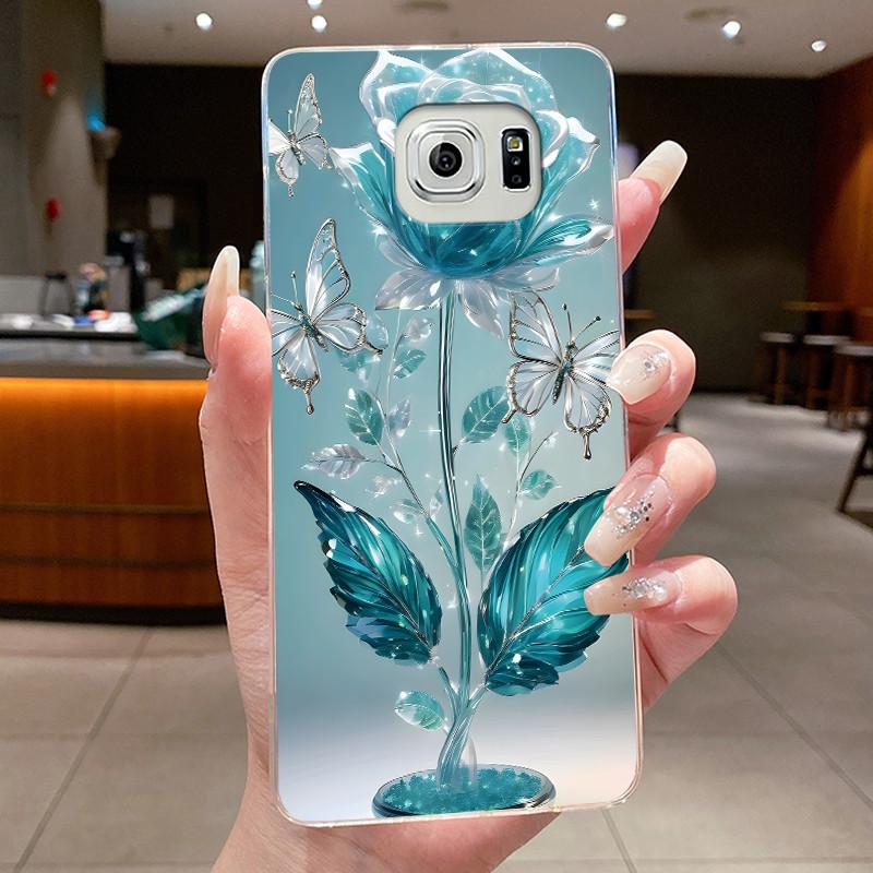 Hülle Für Samsung Galaxy S6 Edge Plus Blume Schmetterling Handyhüllen Für Samsung S5 S6 Edge+ Weiches Silikon Transparente TPU Hüllen