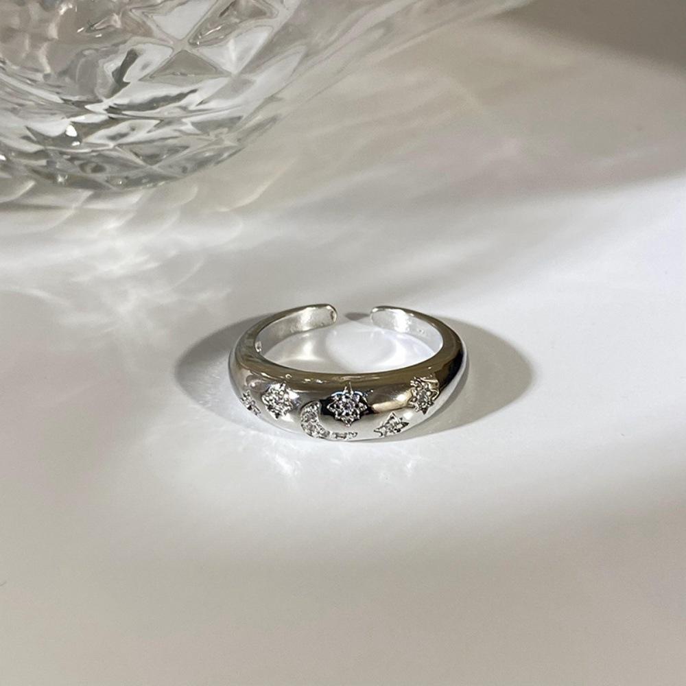 Cold wind silver zircon cross ring niche design ins light luxury index finger ring personalized open ring