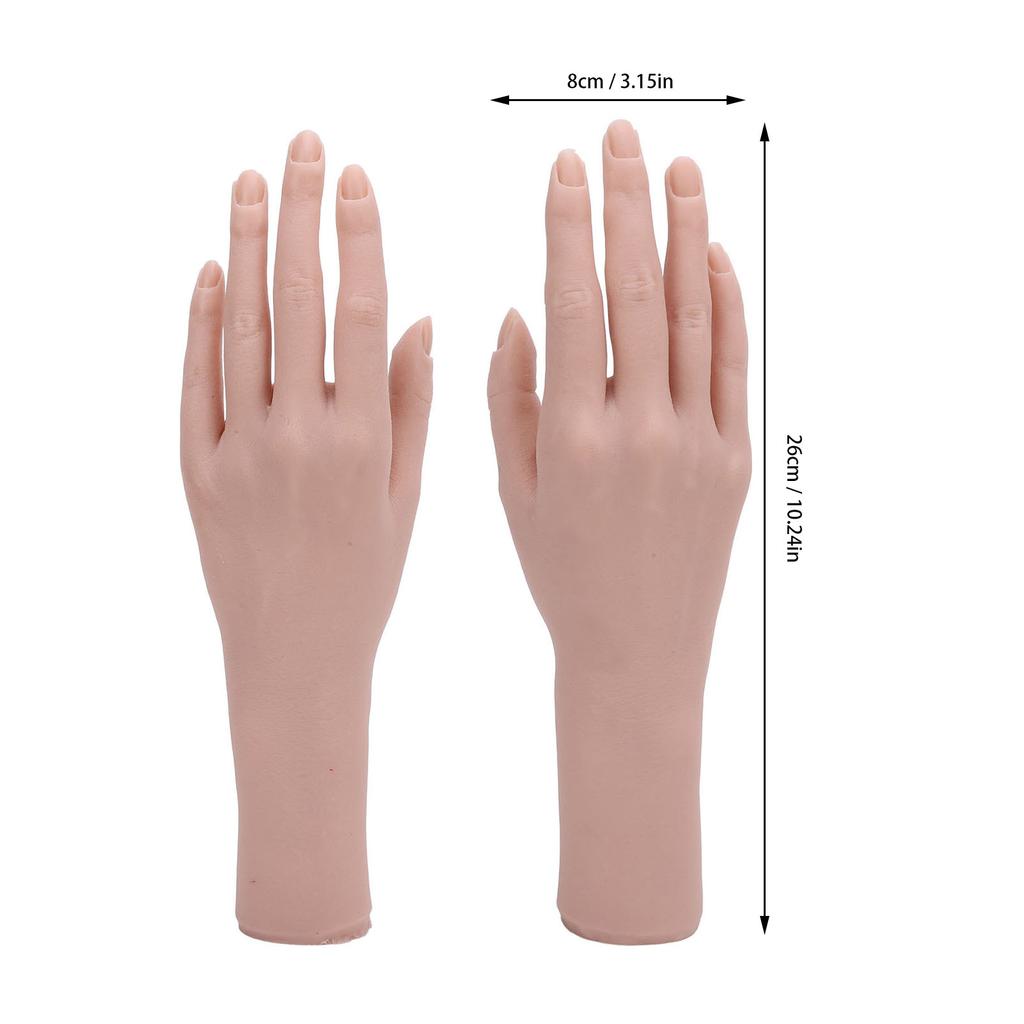 1pair Silicone Female Hand Model Flexible Reusable Bendable Display Hand Model for Nail Art Practice Painting