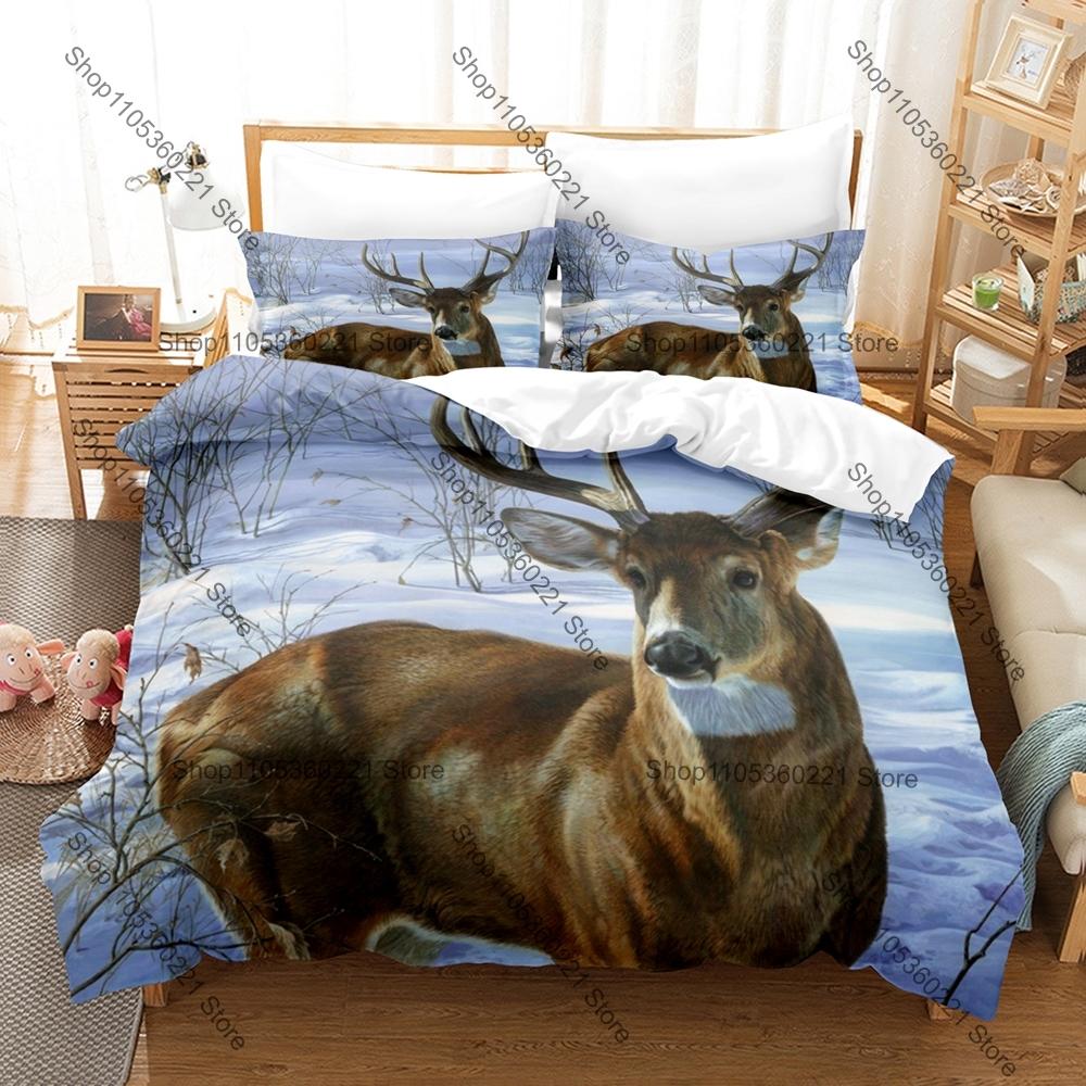 Deer Artistic Prints Wildlife Three Piece Bedding Set Luxury Comforter Set with Queen King Size Cool Animal Pillowcase