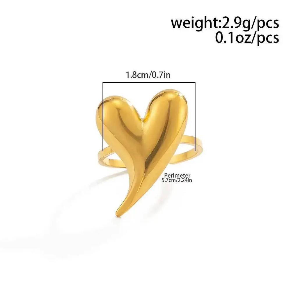 IngeSight.Z Minimalism Y2K Smooth Pointed Love Heart Open Ring for Women Stylish Gold Color Irregular Finger Ring Couple Jewelry
