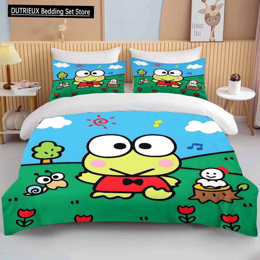 10 Sizes Sanrio Keroppi Printed Bedding Set Cartoon Anime Duvet Cover Comforter Pillowcase Boys Girls Children Adults King Gift