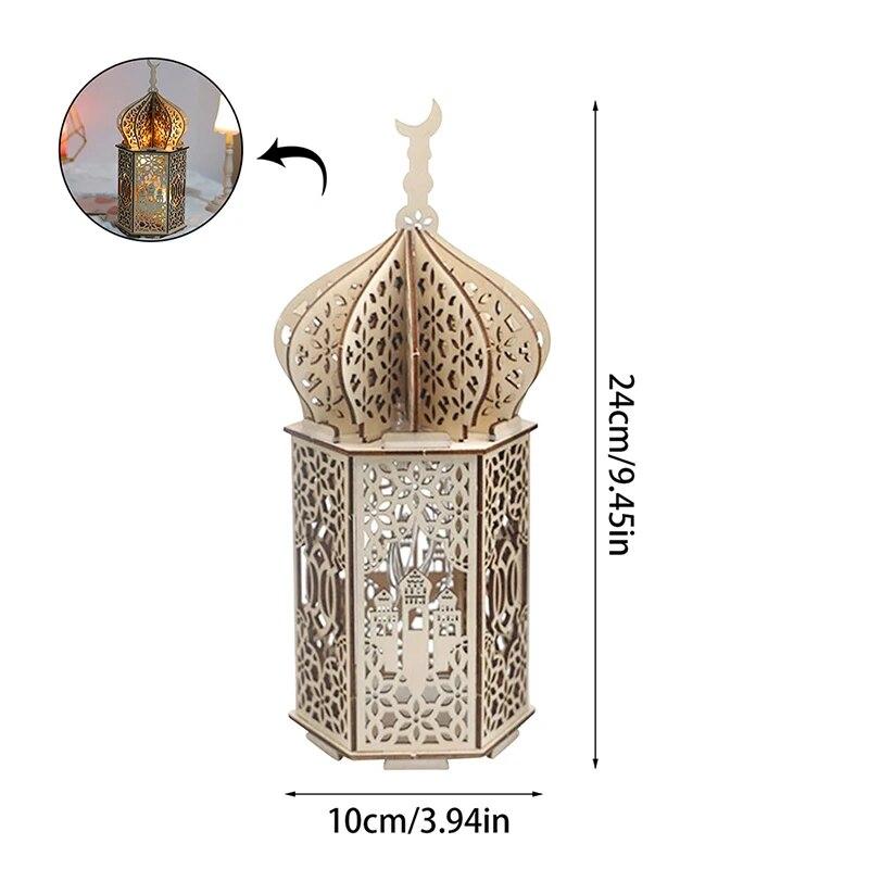 Ramadan LED Lamp Wooden Eid Mubarak Moon LED Light Muslim Islam Decorative Light Lantern For Home Decoration