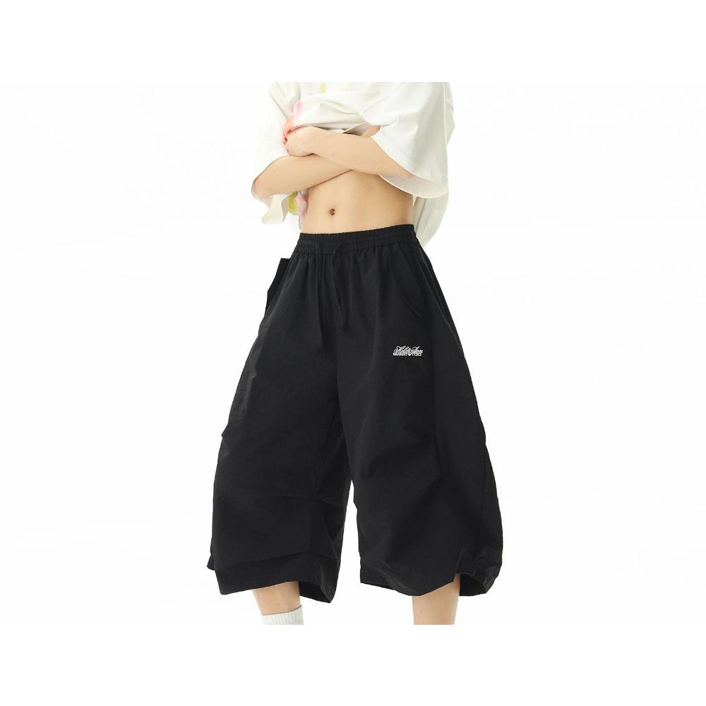 Embroidered Quick-dry Shorts Men Women Summer Outdoor Mountain-style Wide-leg Cropped Pants Loose Casual
