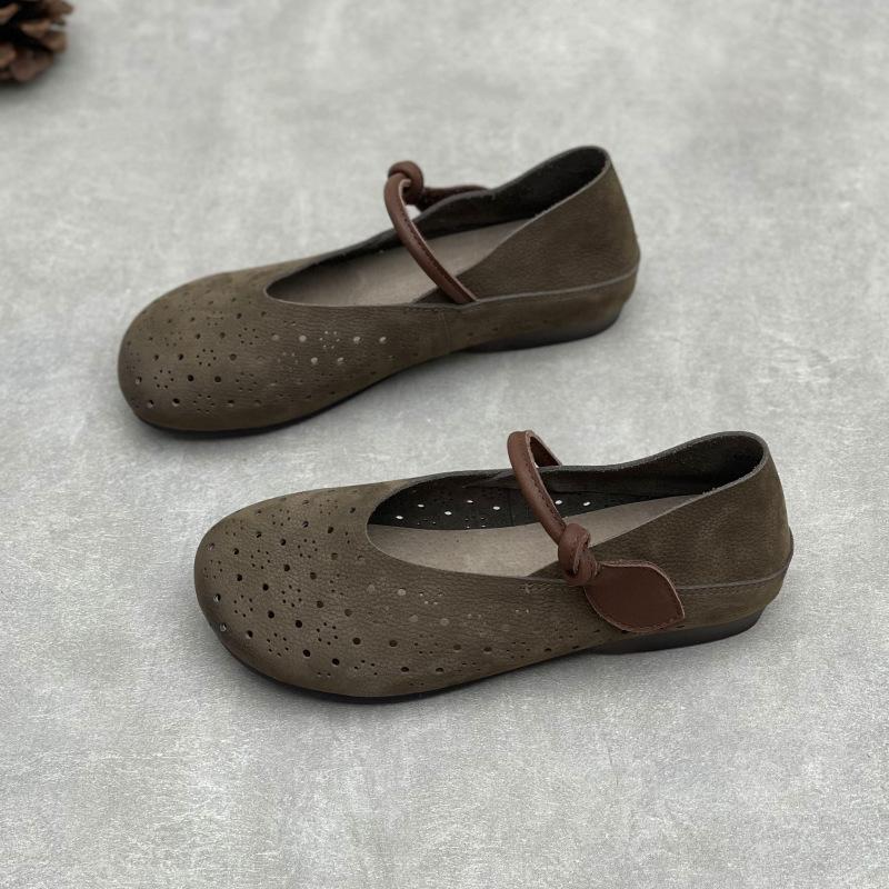 Johnature Ausgehöhlte, atmungsaktive Damenschuhe aus echtem Leder mit weicher Sohle und bequemem Rindsleder