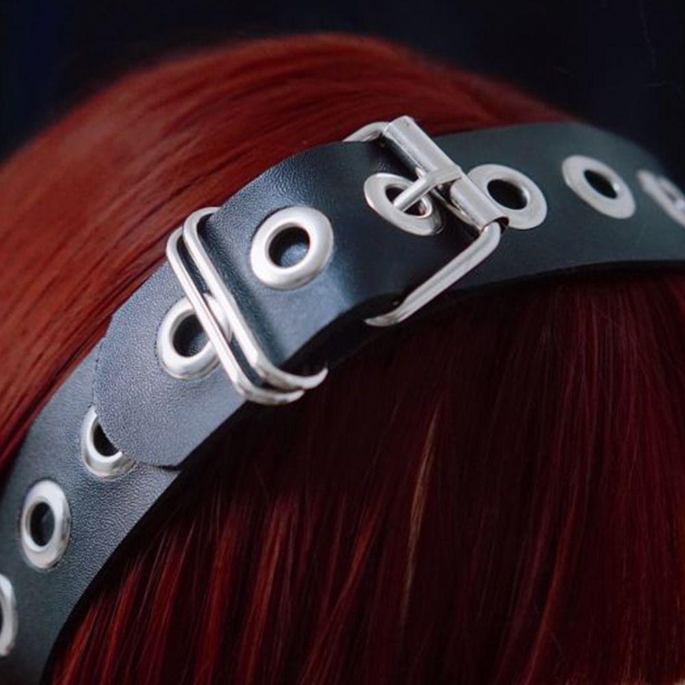 Gothic Style PU Leather Headband Handmade Steampunk Headpiece Rock Headband Punk Events