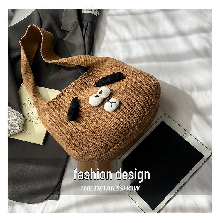 2025 Stylish Knitted Dog Crossbody Bag - Large Capacity Autumn/Winter Shoulder Bag for Women