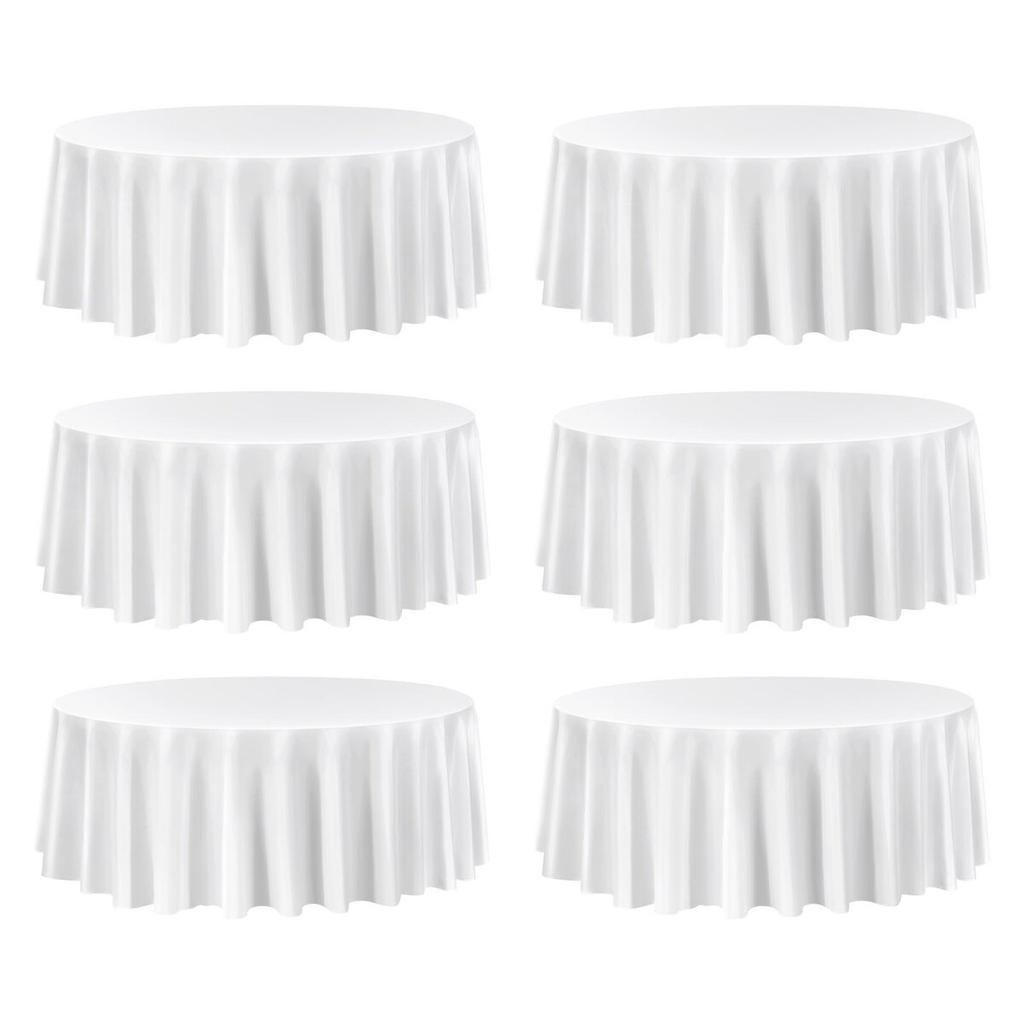 White Round Tablecloths 6 Pack, 120 Inches In Diameter, Stain- & Wrinkle- Resistant, Machine Washable Table Clothes, Polyester Fabric Table Covers for