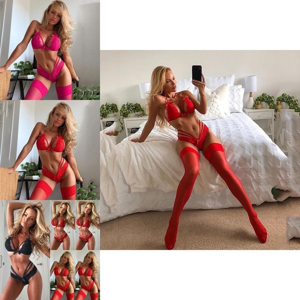 Elegant Women Sexy Lingerie Nightwear Dress Babydoll G-string Lace Bra Set For Romantic Evenings