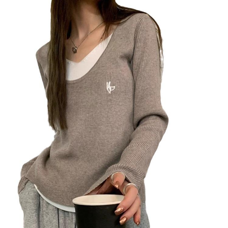 Dámský jarní zeštíhlující sametový pletený svetr, 250 g, malá velikost, s dlouhým rukávem, dvoudílný design