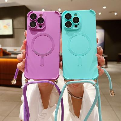 Crossbody náhrdelník Řemínek Lanyard Magnetický Pro Magsafe Pouzdro pro iPhone 13 12 14 Pro Max Plus Nárazuvzdorný měkký silikonový kryt