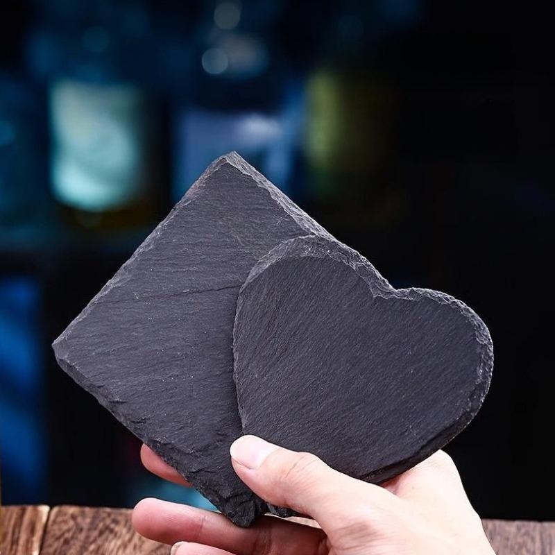 6Pcs Natural Slate Drink Coasters Black Stone Insulation Cup Coaster for Coffee Table, Home Kitchen, Bar
