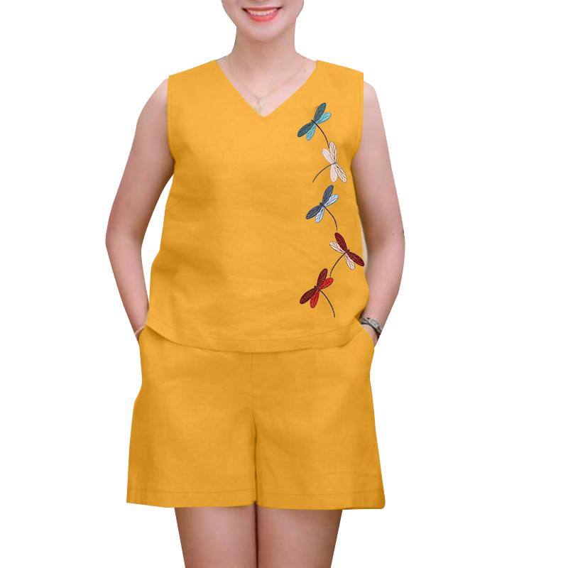 

ZANZEA Women Sleeveless Tank Tops and Shorts Summer Two Piece Suit Sets S жовтий