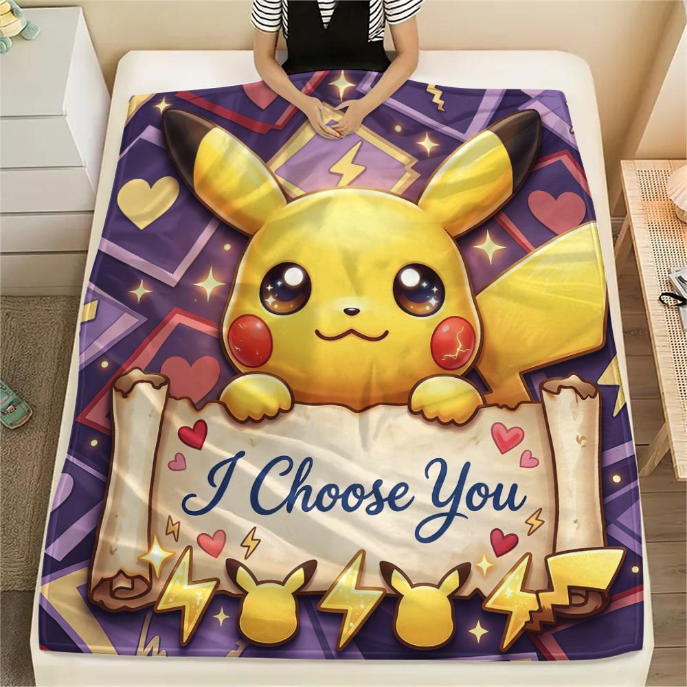 Pikachu flanelės pledo printas, šiltas ir minkštas sofai, lovai, kėdei, puikiai tinka kelionėms, piknikui -HE51