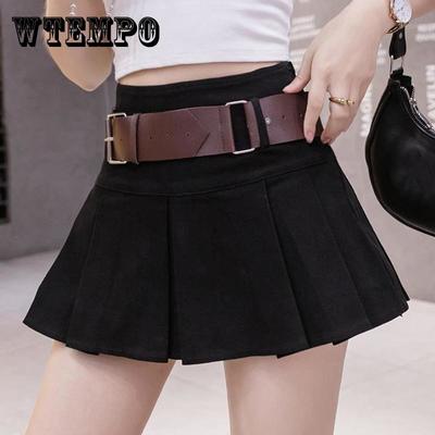 Dames Zomer Minirok Meisjes Hoge Taille Rokken Grote Maat Slim Vintage Preppy Stijl Riem Gevoerd Geplooide Rokken Streetwear