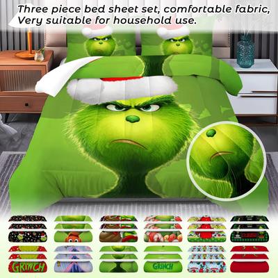 Duvet Cover Printed With Christmas Decoration Super Soft Brushed Microfiber Double Bed Comfortable Set With Zipper Closure And 2 Pillowcases