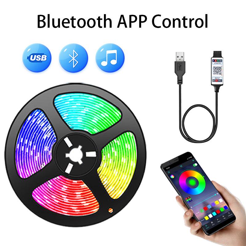 5V USB Bluetooth RGB LED Light Strip with Magic Colors, Self-Adhesive, 5050/2835 Technology.