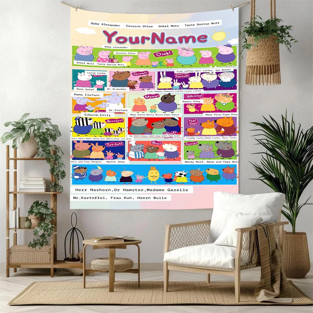 Peppa Pig Custom Your Name Wall Decor Tapestry Art For Pet Memorial Birthdaywedding Party Backdrop Family Gift