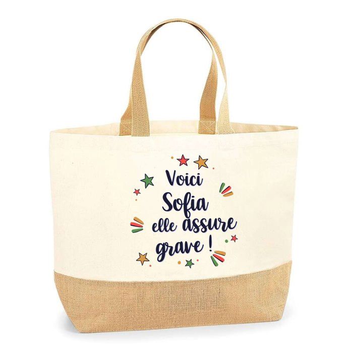 Tote bag en jute - PLANETEE - Sofia - Multicolore - Poignées solides - Fabriqué en France