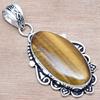 Pendant Tiger's Eye Gemstone Handmade Mother'Day Silver Jewelry 2.25"