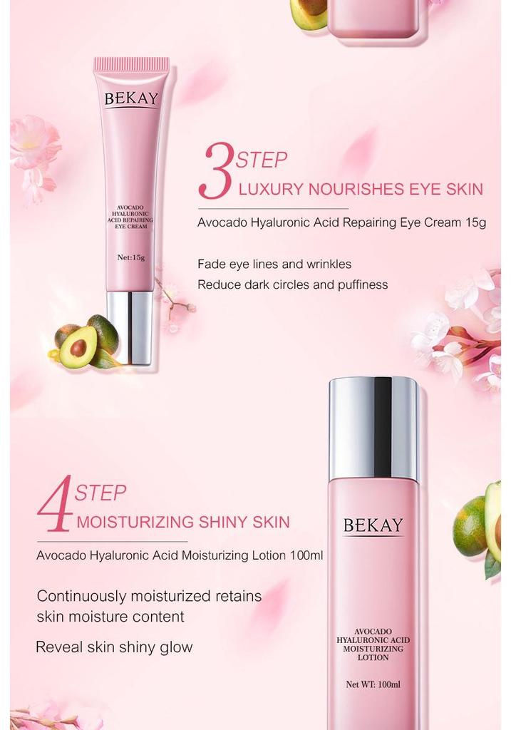 Avocado Hyaluronic Acid Six-Piece Skincare Set: English Version, Hydrating & Moisturizing.