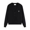 AMI Autumn and Winter New Little White Heart Alpaca Wool Blended Soft and Sticky Knitted Cardigan Round Neck Cloud Sweater Pocket Coat