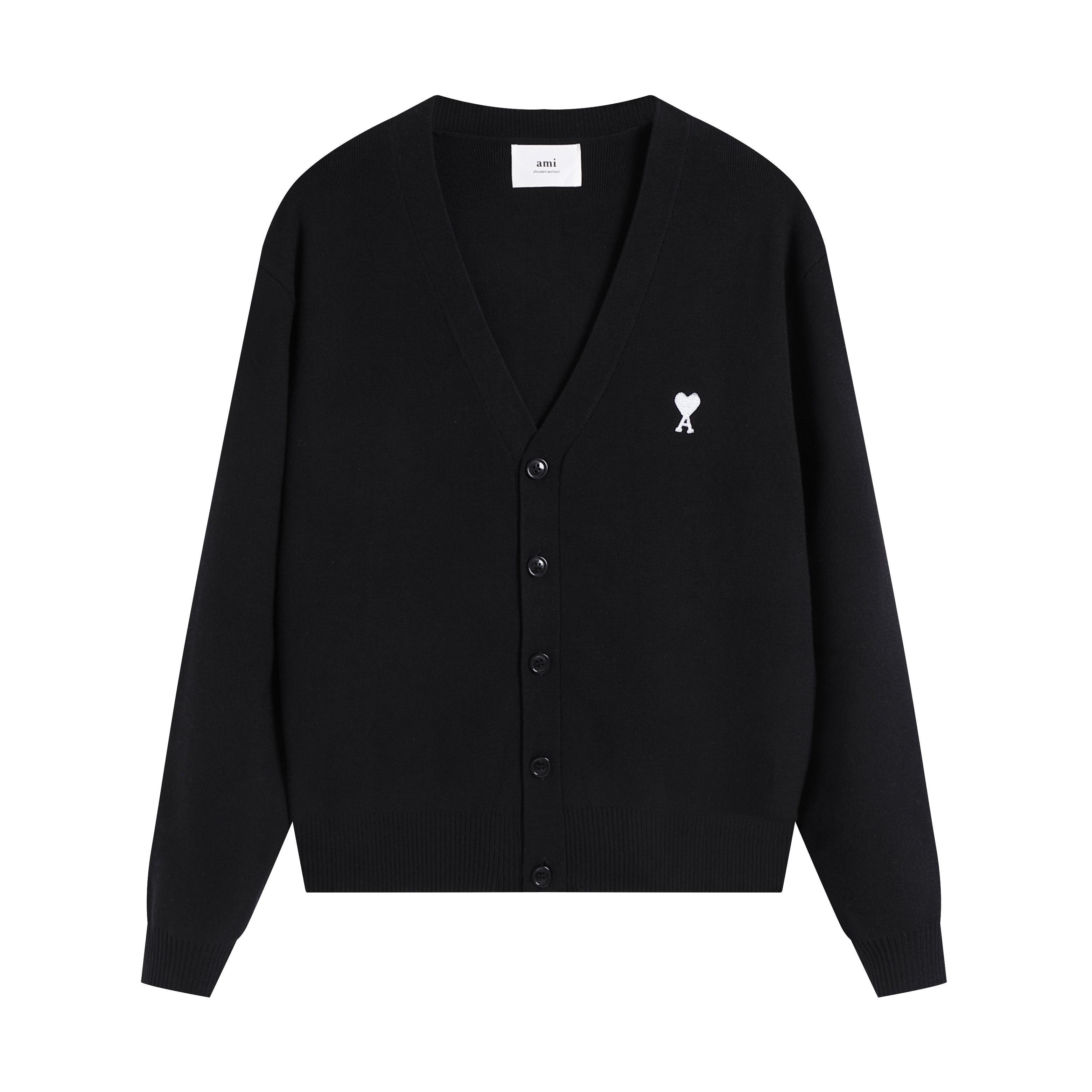 

AMI Осень-Зима Новинка Маленькое Белое Сердце Альпака Шерсть Смешанный Мягкий и Липкий Вязаный Кардиган Круглый Вырез Облако Свитер Пальто с Карманами S чёрный