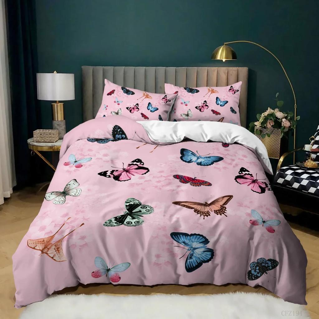 Butterfly Bedding SetButterfly Duvet Cover Set Queen SizeBlue Red Butterflies Printed Comforter Cover Set For Girls Kids Teens