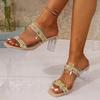 Fashion Women's Shiny Rhinestones High Heels Sandals Summer Transparent Strap Party Slippers Woman Fashion Crystal Heeled Dress Sandals