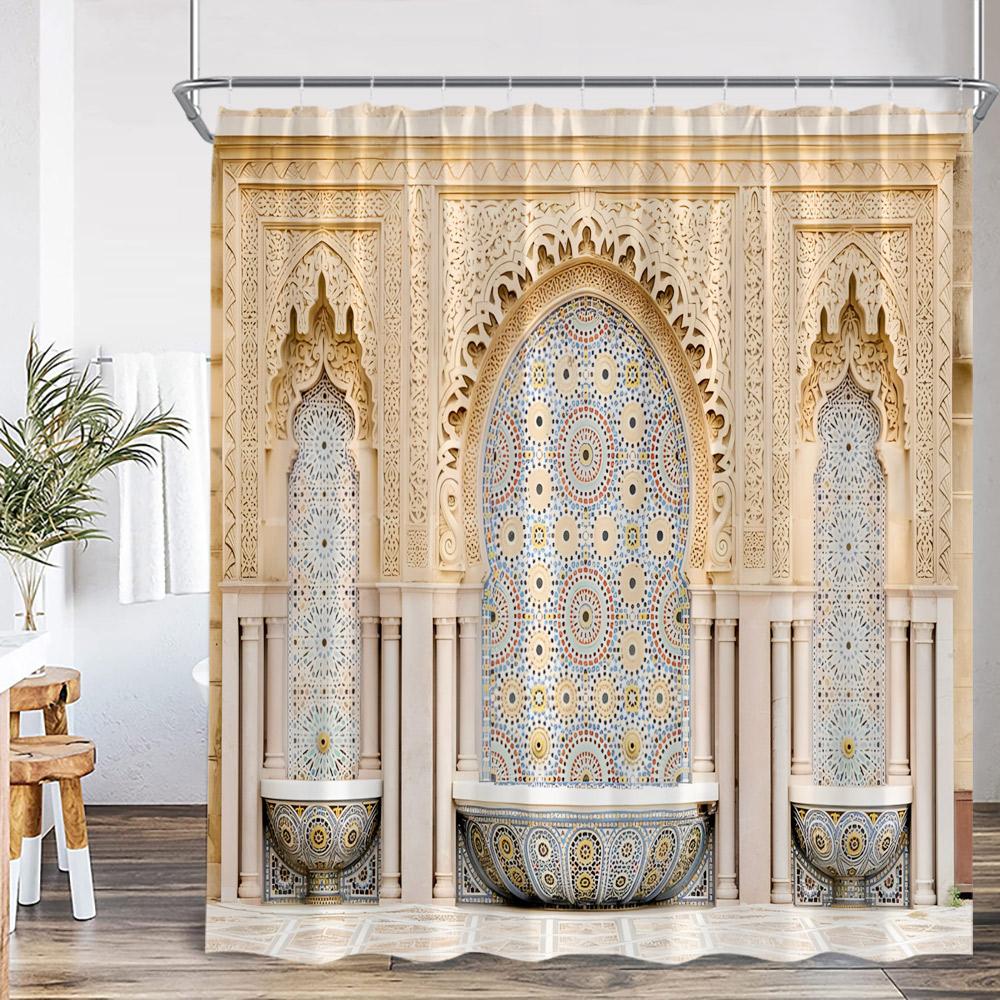 

Moroccan Boho Shower Curtain Bohemian Style Print Vintage Home Decor For Bathroom Mural Polyester Bathtub Curtain With Hook W60H190(CM)-1 Pcs