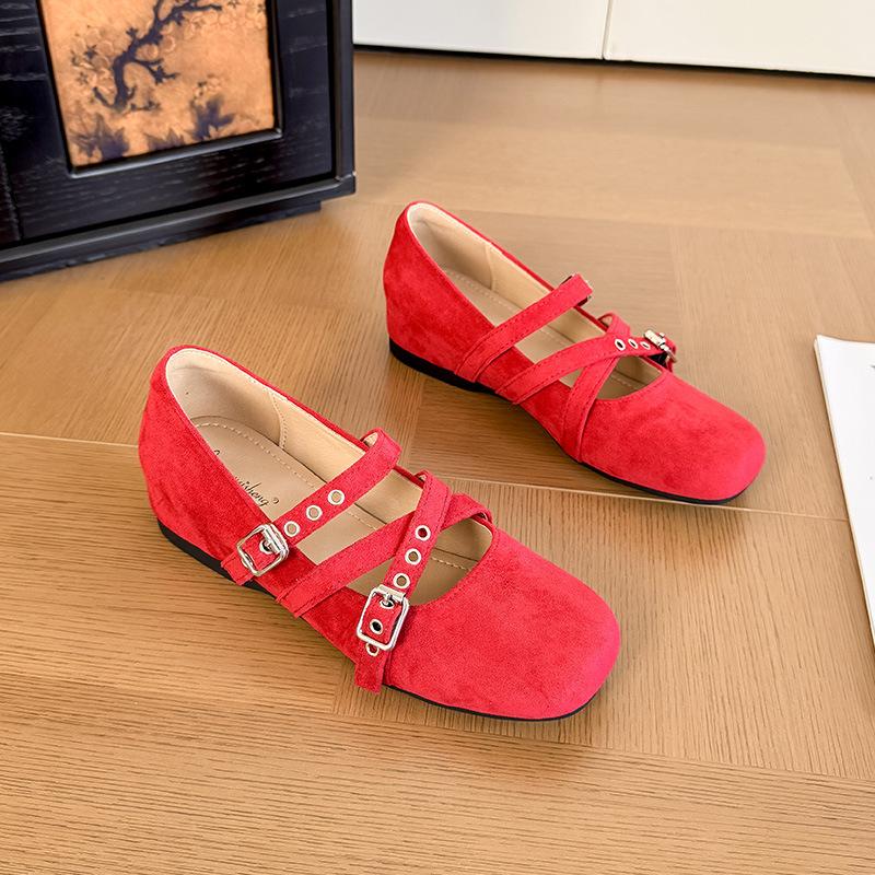 Spring 2025 new cross-band height-increasing Mary Jane single shoes ballet square head flat bottom versatile Mary Jane shoes