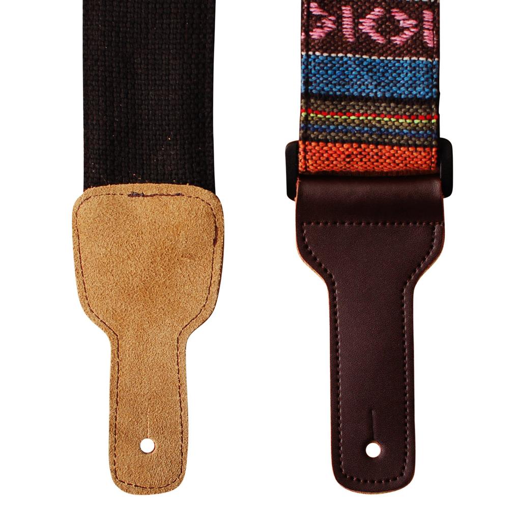 MUSIC FIRST Original Design Classic Country Style Soft Cotton and Leather Guitar Banjo Strap Strap,