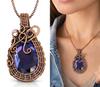 Handmade Copper Wire Wrapped Amethyst Gemstone Copper Pendant Vintage Boho Jewelry Gift