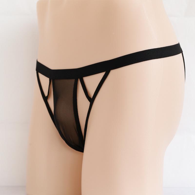 Wideband U-Pouch Men's Mesh Thong with Cross Hollow Design