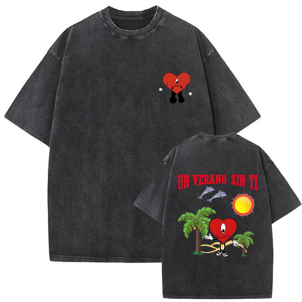 T-shirt Grafica Vintage Lavata Rapper Bad Bunny Copertina Album Stampa Un Verano Sin Ti Uomo Donna Hip Hop T-shirt Oversize