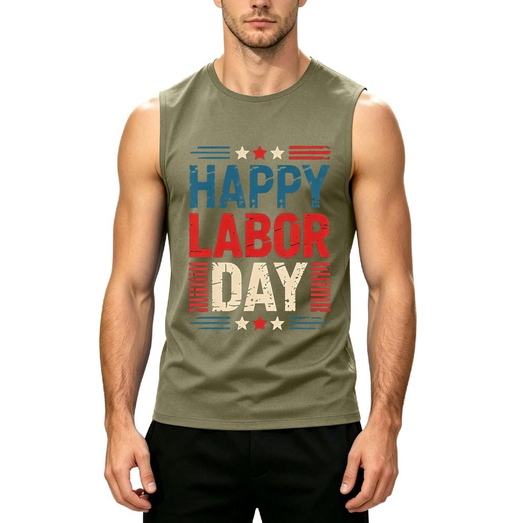 Men's Sleeveless Casual Tank Top Labor Day Graphic Print Muscle Shirt Lightweight Summer Workout Tee