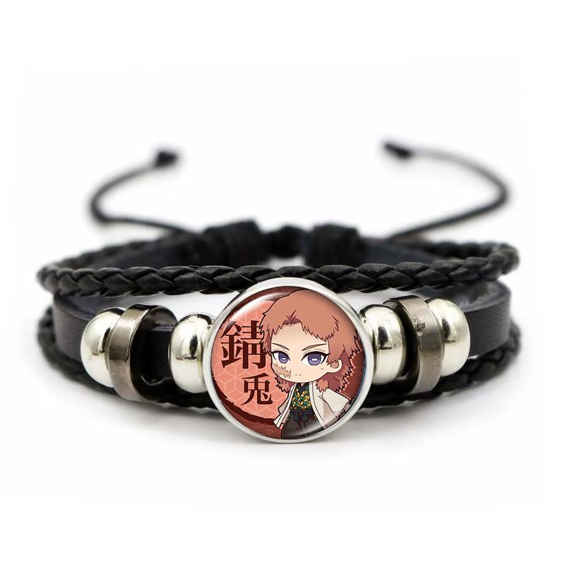 Anime Peripherie Demon Slayer Geflochtenes Armband Kamado Nezuko Zeitjuwel Glas Handgefertigt Ledergeflecht Paar-Armbänder