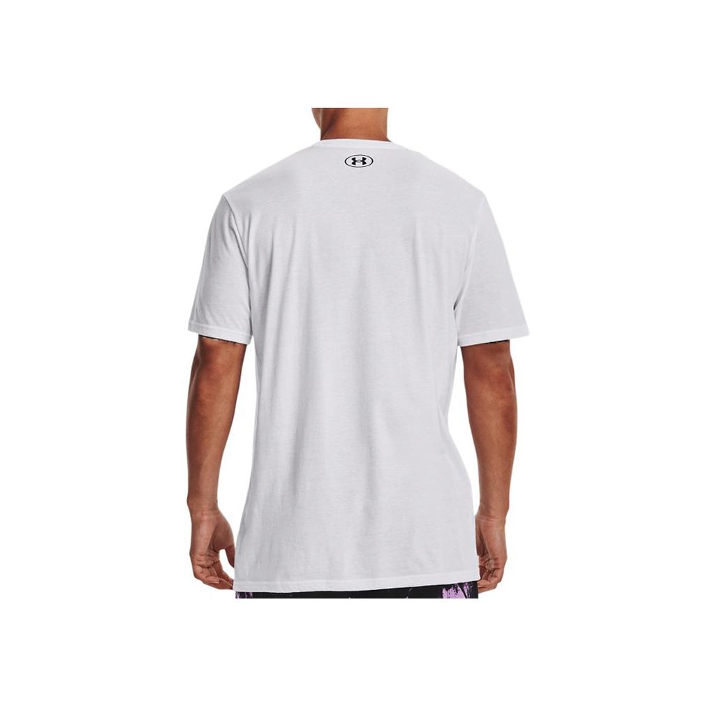 Under Armour Graffiti Letter Print Crew Neck Fitted Straight Cut Short Sleeve T-Shirt Men Tops White 1373745-100
