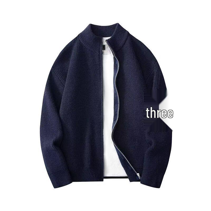 

Men s High-End Color Block Knit Cardigan Jacket for Spring, Autumn, Winter 2025: Luxurious, Thick Knit Sweater Style. XL темно-синього кольору