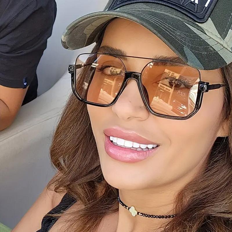 Retro Big Half Frame Women Square Sunglasses Black Circular Cool Men Sunglasses One Piece Designer Pilot Sun Glasses for Female