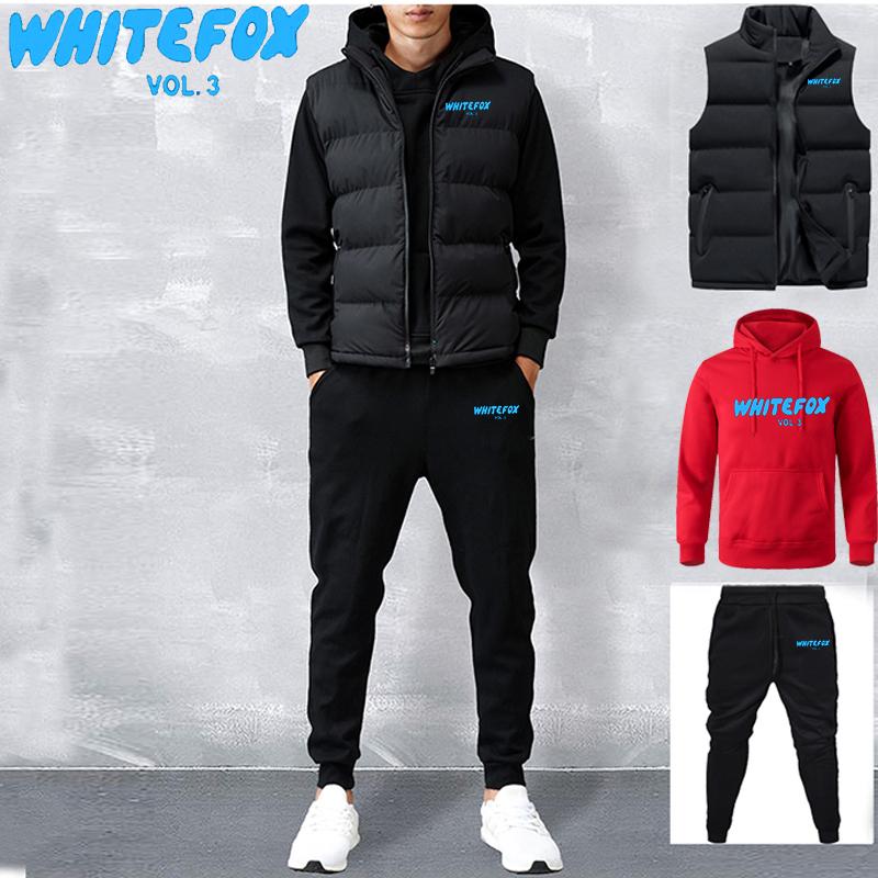 Men's Tracksuit Jackets Vest+Hooded Pullover+Sweatpants Suit Casual Jogger Sportswear 3 Piece Male Fleece Streetwear Sets