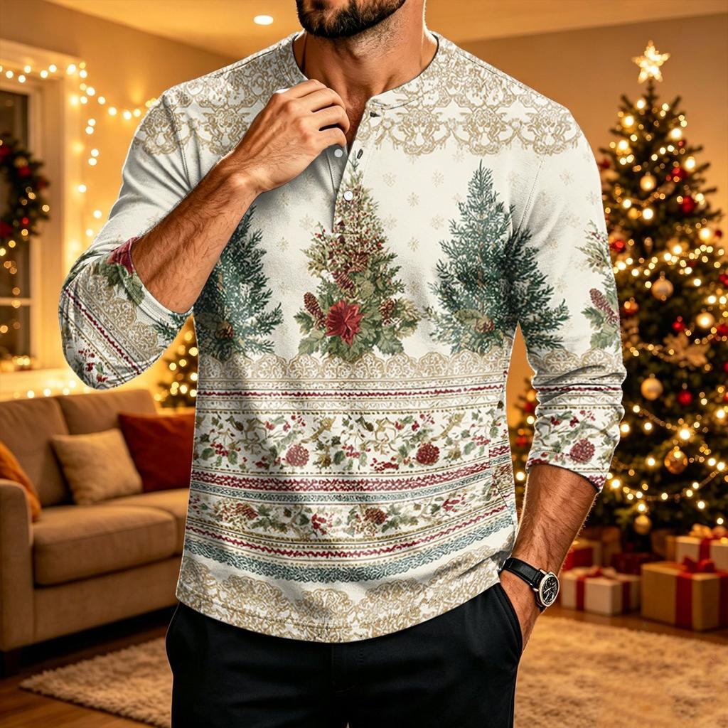 Men's Christmas Printed Long Sleeve Shirt