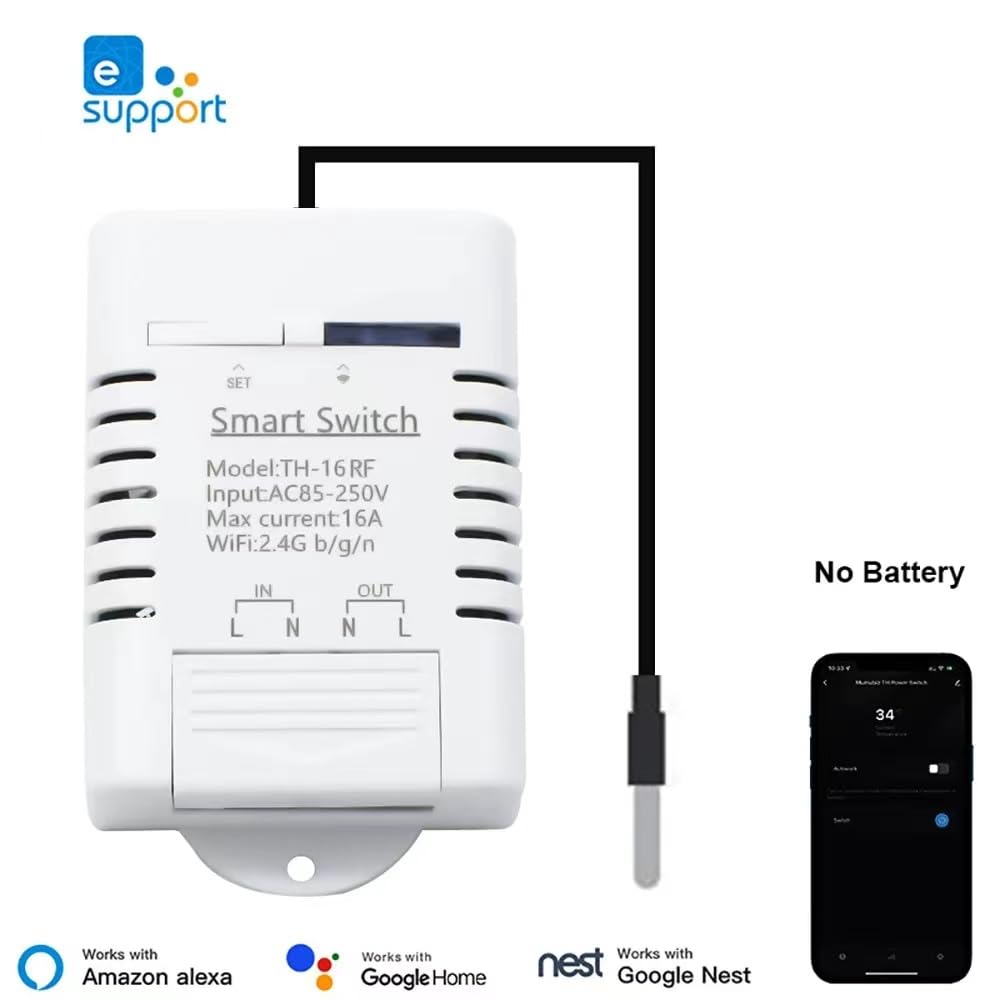 EWeLink Wireless Remote TH16 Switch WiFi Smart 16A Temperature Controller Sensor Module,with Energy Consumption Monitoring, Compatible with Alexa