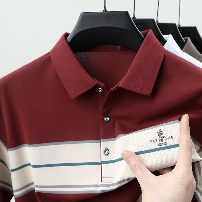 

TrendHub Роскошная мужская футболка-поло с коротким рукавом, полосатый топ, значок, оригинальный дизайн, для гольфа, повседневная, деловая футболка M красный