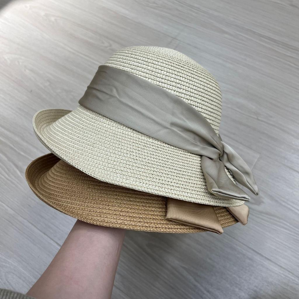 Bow new upturned straw hat casual sun hat simple beach vacation travel sun protection jazz hat female tide