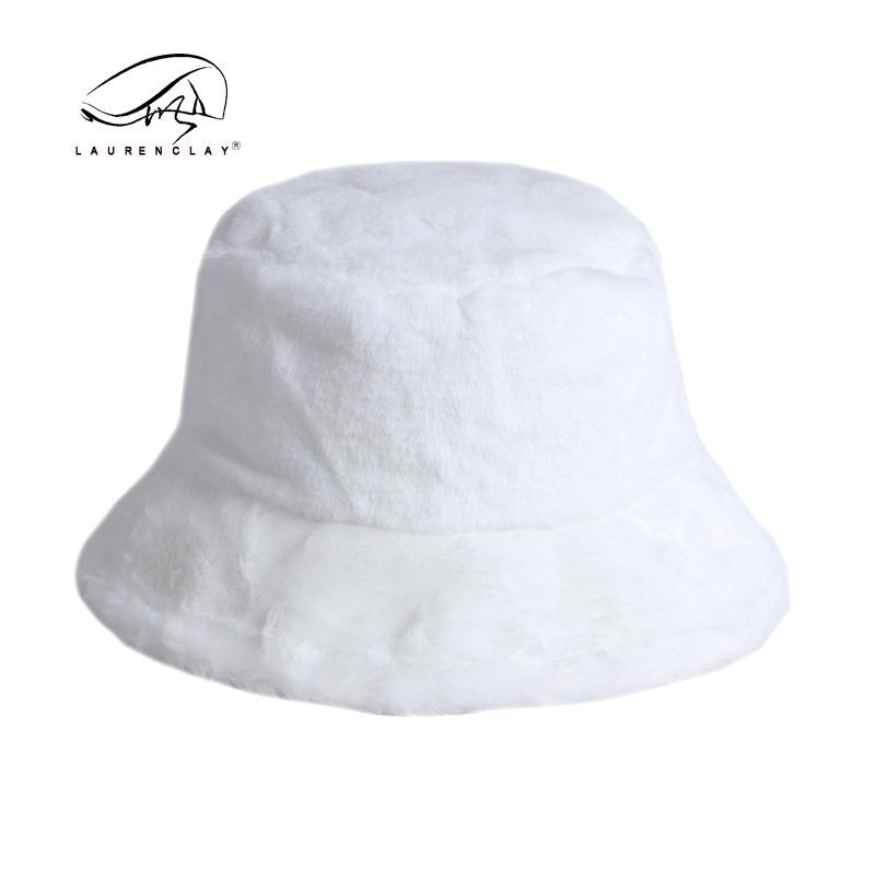 Fashion solid color imitation rabbit hair bucket hat women's Japanese autumn and winter new versatile thickened warm flat top basin hat