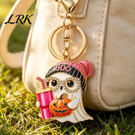 Alloy Ghost Keychain Halloween Cartoon for Backpack, Holding Milk Spooky Accessories Tea Pumpkin Keyring, Handbags Backpack Metal Key Holder