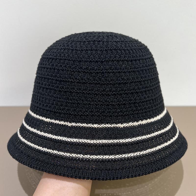 

New Striped Women Bucket Hat Summer Breathable Outdoor Best Matched Sun Hat Wide Brim Beach Panama Fisherman Cap sale Gift чорний