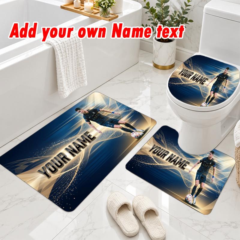 Personalized Cristiano Ronaldo 3Pcs Flannel Toilet Mat Set Custom Text Bathroom Rug Non Slip